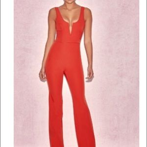 Red v plunge jumpsuit
